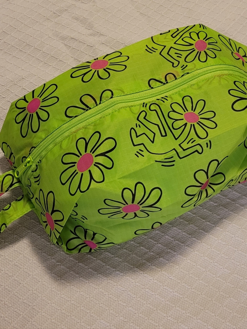 BAGGU x Keith Haring 3D Pouch Green Floral Travel Pouch with Pink Accents